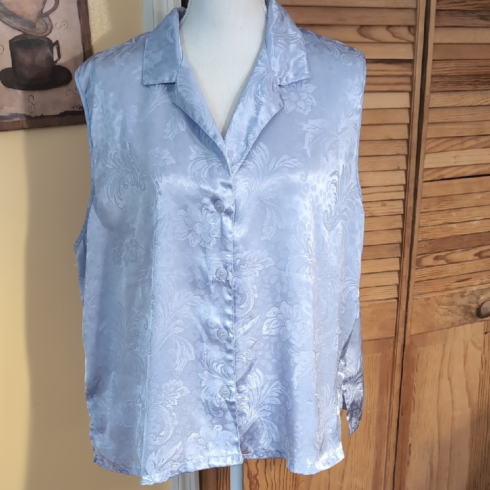 Oscar de la Renta Vintage Pastel Blue Sleeveless Pajama Top Pink Label 2X